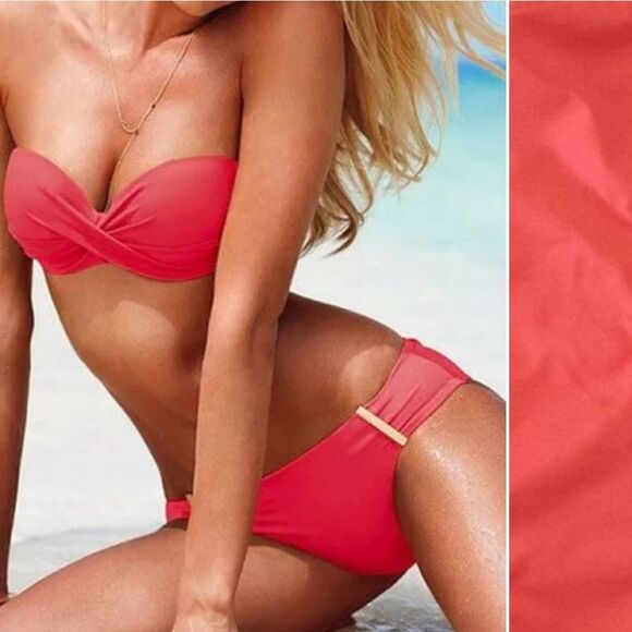 Victoria's Secret 2014 Coral Side Logo Lowrise Bikini Bottoms Large NWOT - Picture 1 of 16